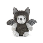 Plush toy bat mouse with gray fur and white accents on a white background