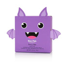 Purple product packaging with bat ears and face on a white background
