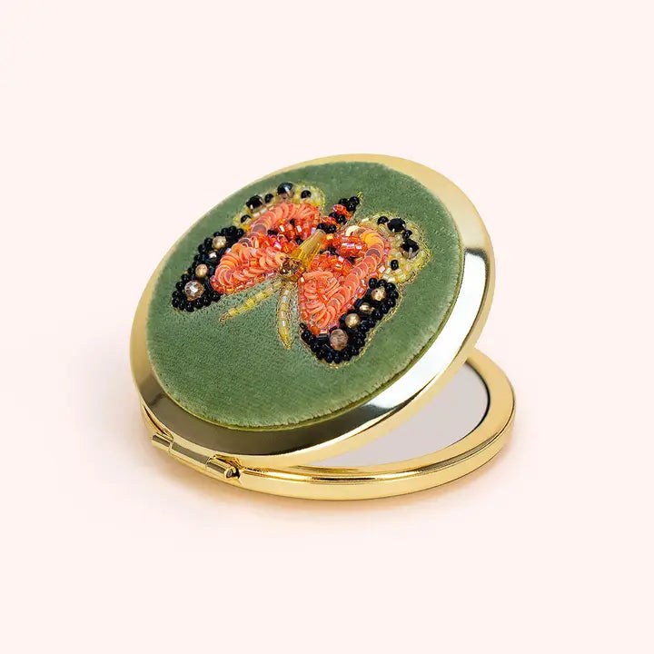 Bonny Butterfly Embroidered Compact Mirror Open