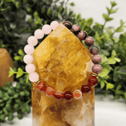 (Self Love) Rose Quartz, Carnelian Banded and Rhodonite 8mm Smooth Bead Stretch On Citrine point