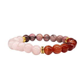 (Self Love) Rose Quartz, Carnelian Banded and Rhodonite 8mm Smooth Bead Stretch Side View