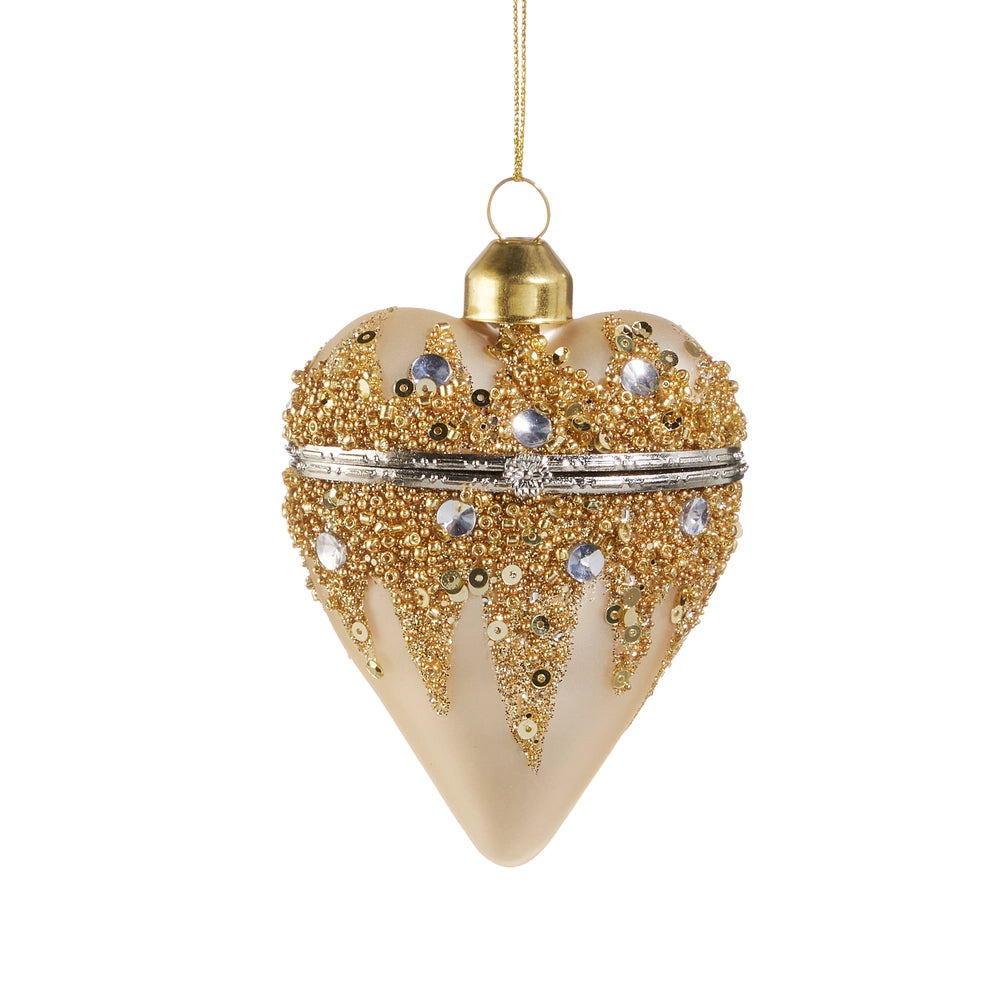 Champagne and Gold Glitter Heart Box Ornament