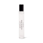 Clear rollerball bottle with black cap on a white background