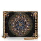 Decorative clutch bag with zodiac design on a white background