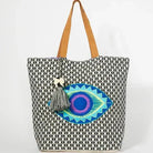 Black & Purple Beaded Evil Eye Shopper Tote