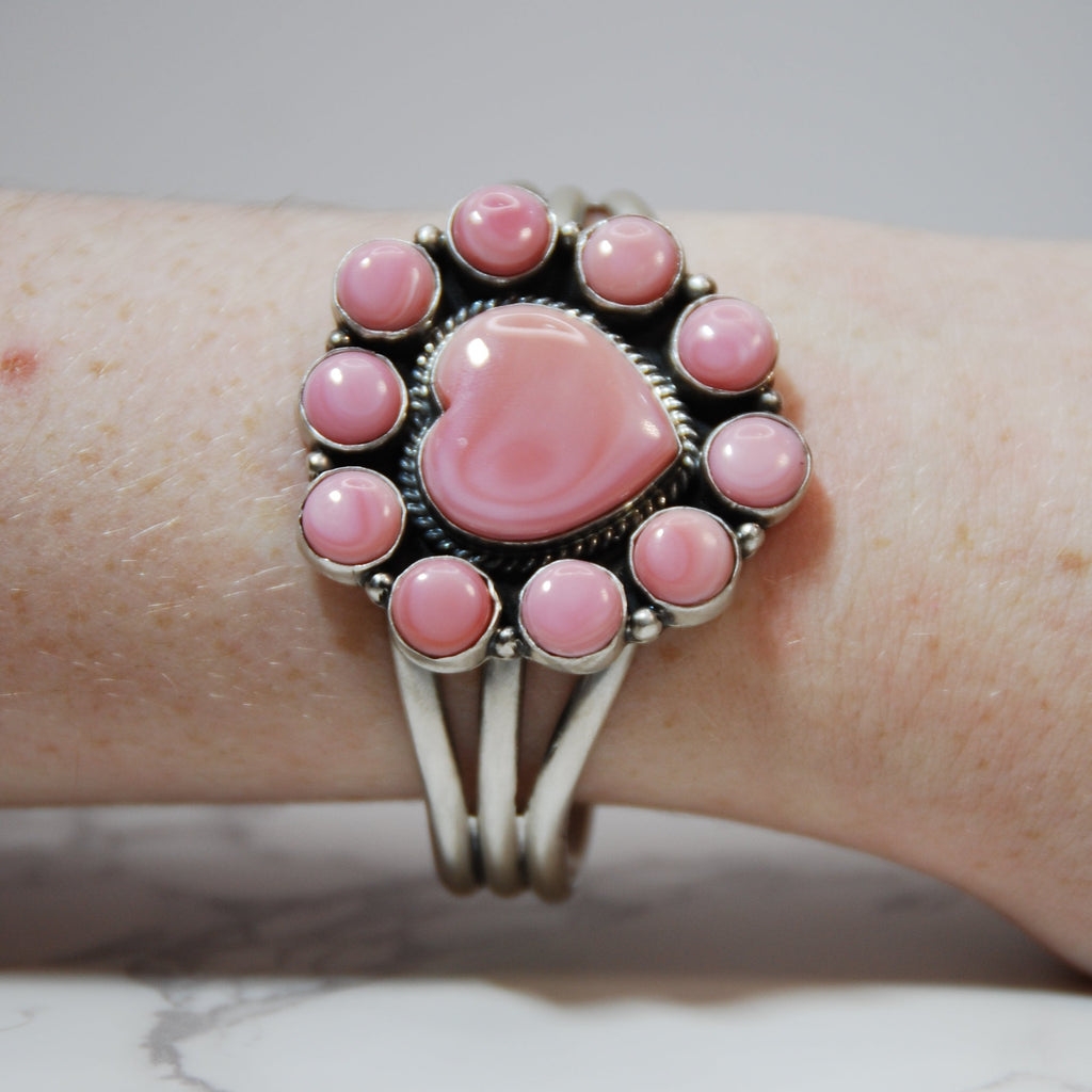 Pink Conch Shell Cuff Bracelet Native American Made in Sterling Silver