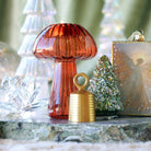 Glass Mushroom Candle Holder Holiday Grouping