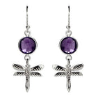 Amethyst Dragonfly Sterling Silver Dangle Earrings