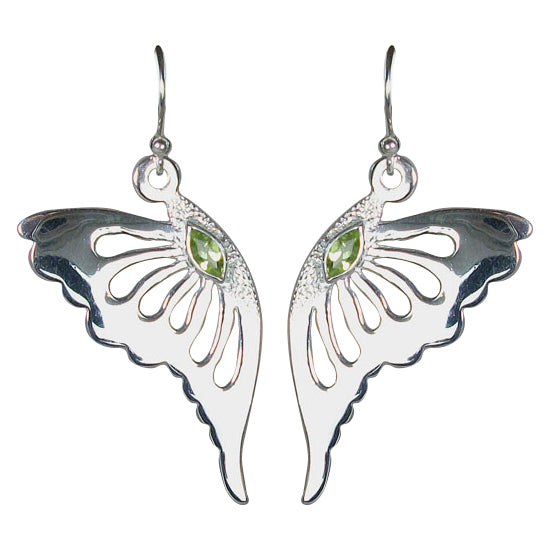 Peridot Accented Sterling Silver Butterly Wing Earrings