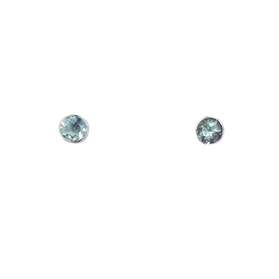 Aquamarine Round Faceted Post Stud Earrings