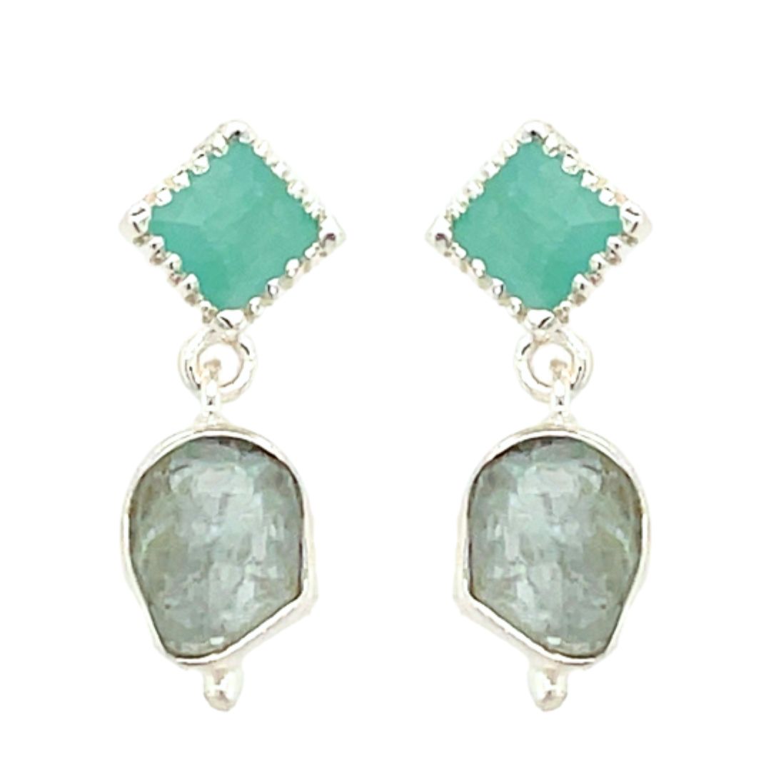 Aquamarine & Amazonite Post Earrings in Sterling Silver