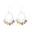 Multi Colored Tourmaline Hoop Earrings in Sterling Silver