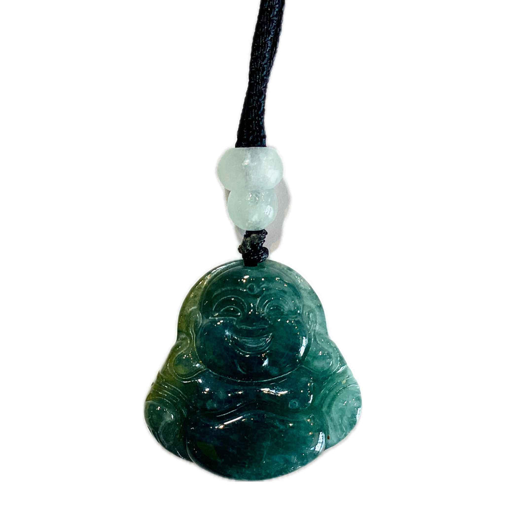 Jade Buddha Medium Carved Pendant on Cord Necklace