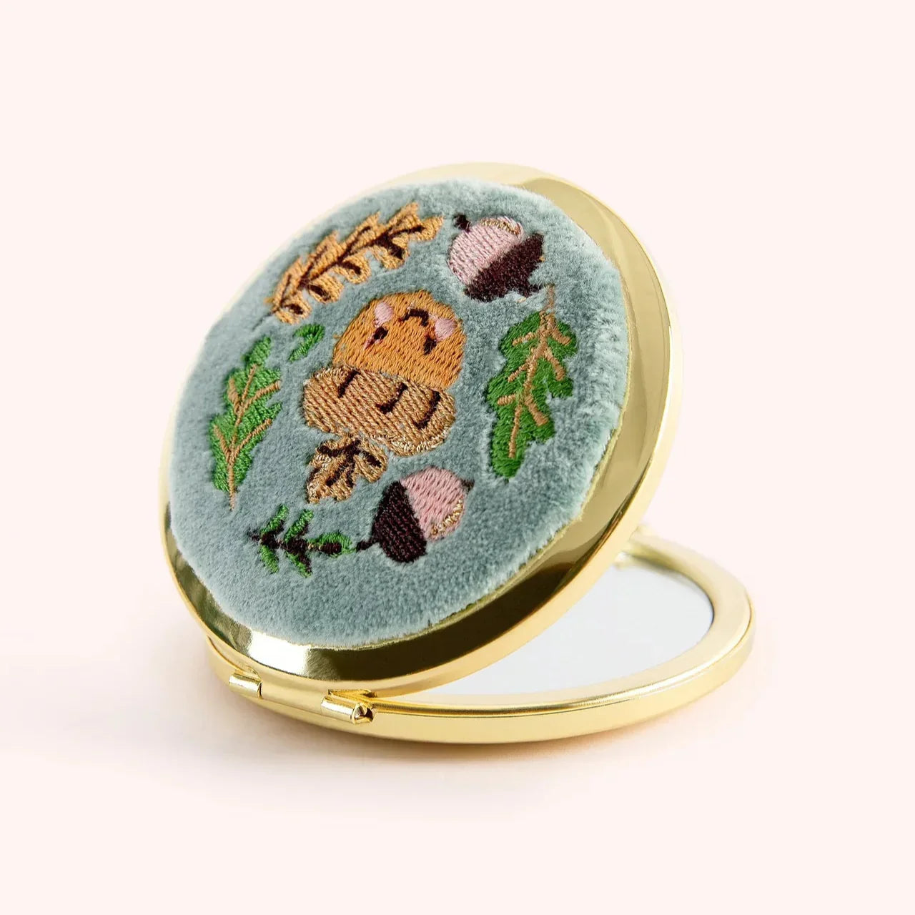 Happy Acorn Embroidered Compact Mirror