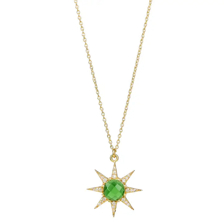 Green Tourmaline Faceted Star Pendant Necklace in Gold Vermeil