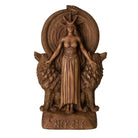 Bronze statue of a  Hecate Goddess with two wolves on a white background