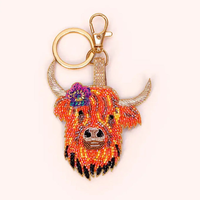 Highland Cow Beaded Keyring