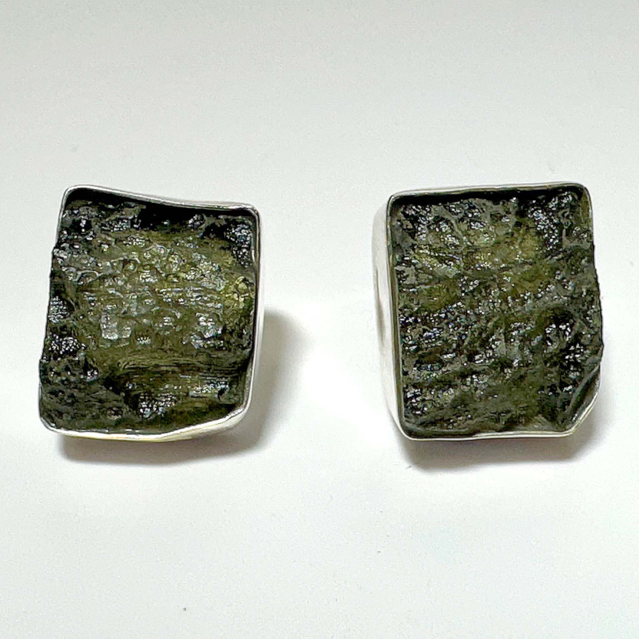 Moldavite Post Square Earrings 3