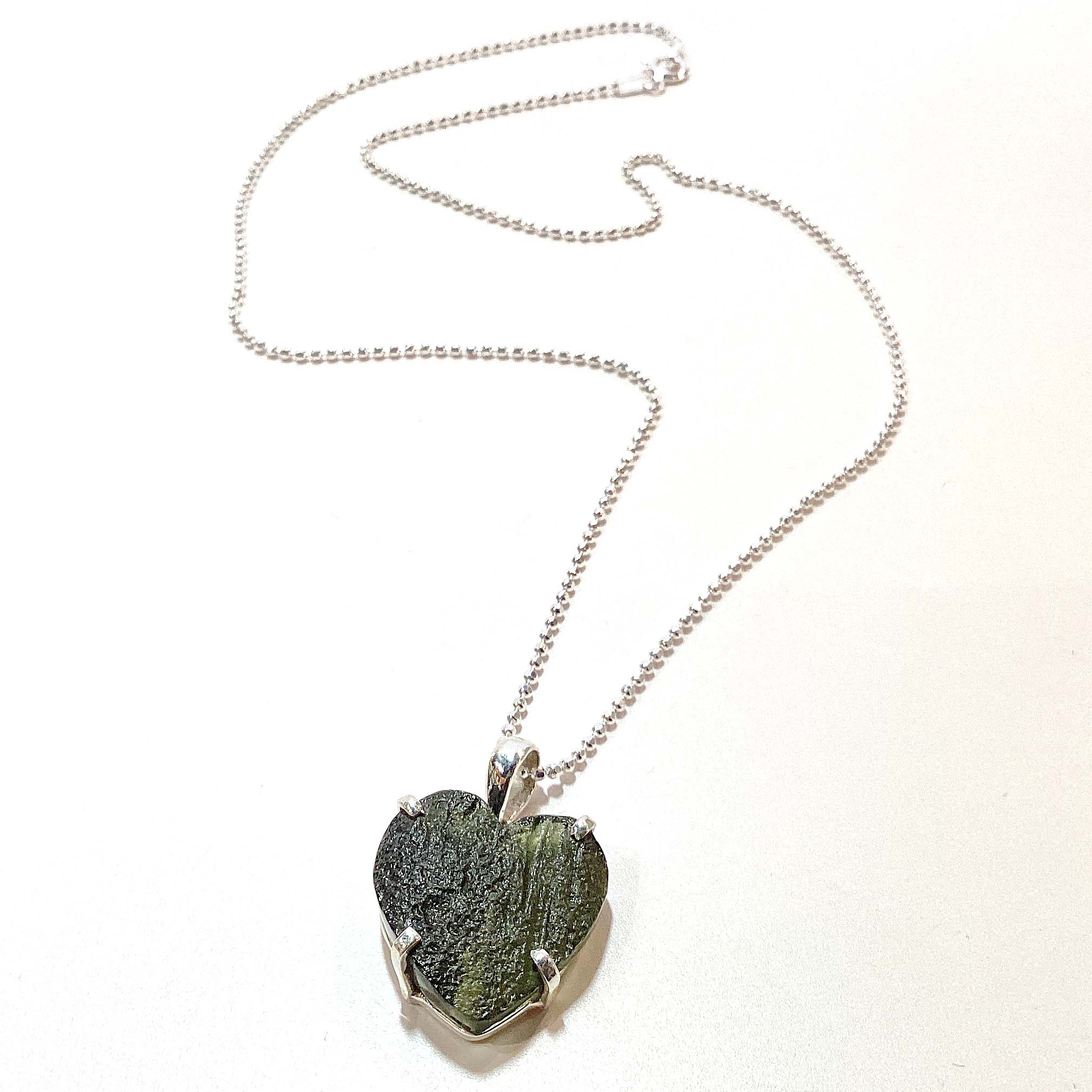 Moldavite Sterling Silver Crystal Healing Pendant Crown + Heart Chakra Necklace Wire Wrap store New Age Jewelry