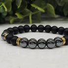 (Grounding/Balance) Obsidian Black Matte and Hematite 8mm Stretch Bracelet Details