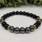 (Grounding/Balance) Obsidian Black Matte and Hematite 8mm Stretch Bracelet Full View