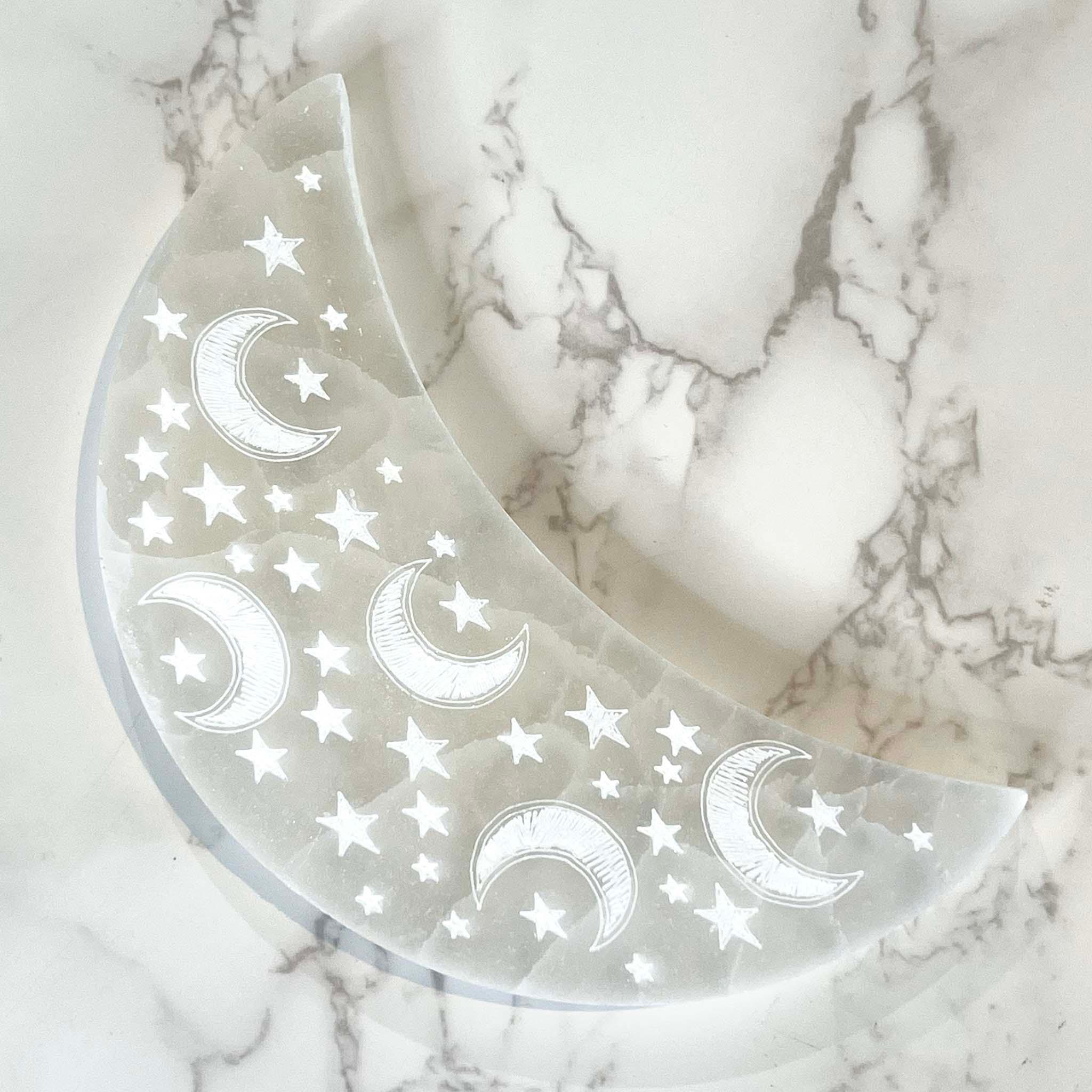 Selenite Moon 6" Etched