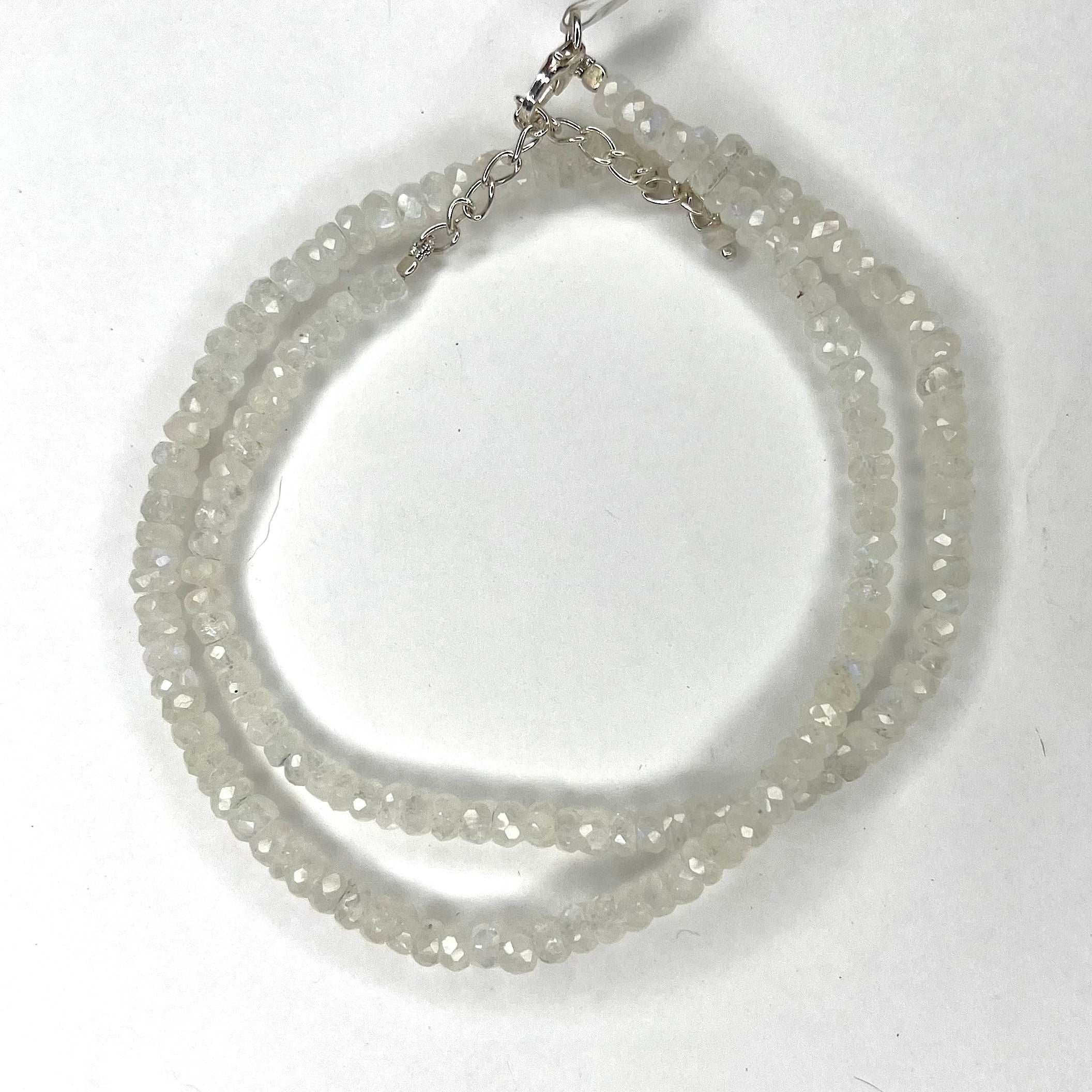 Rainbow Moonstone Bead Necklace Sterling Silver 18"