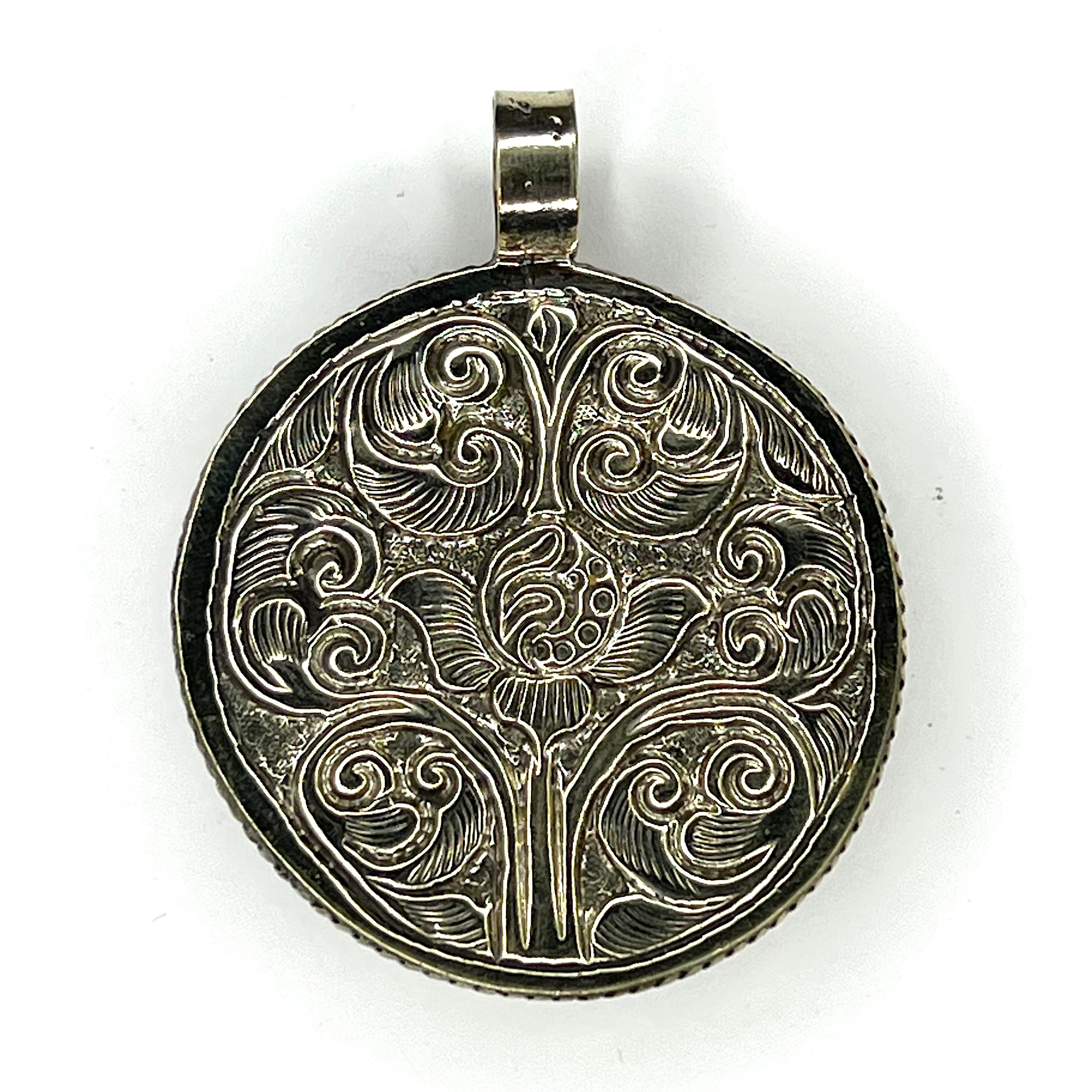 Tiger Eye Sun Moon Pendant with Tibetan Silver Frame Back