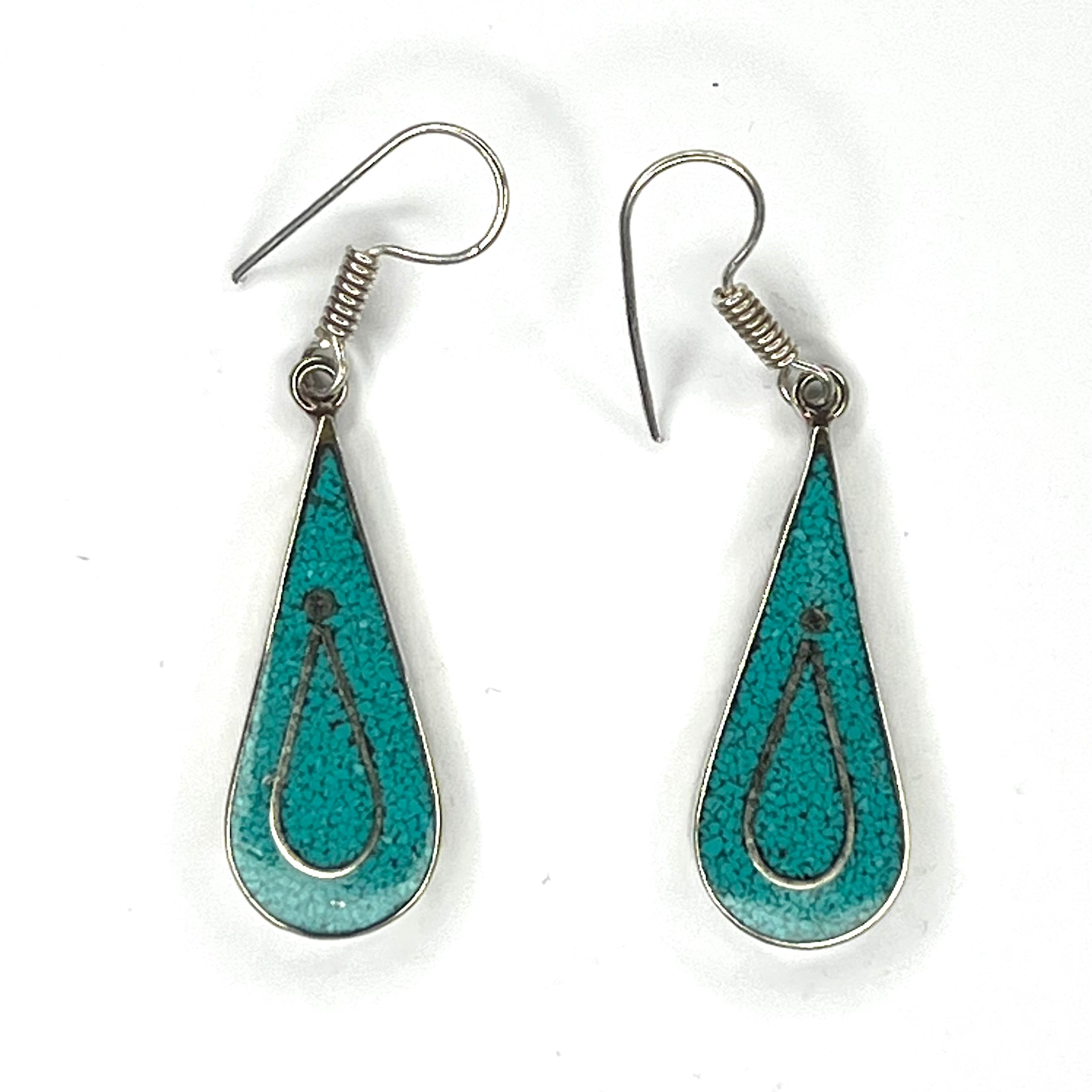 Teardrop Earrings Turquoise Inlay with Silver