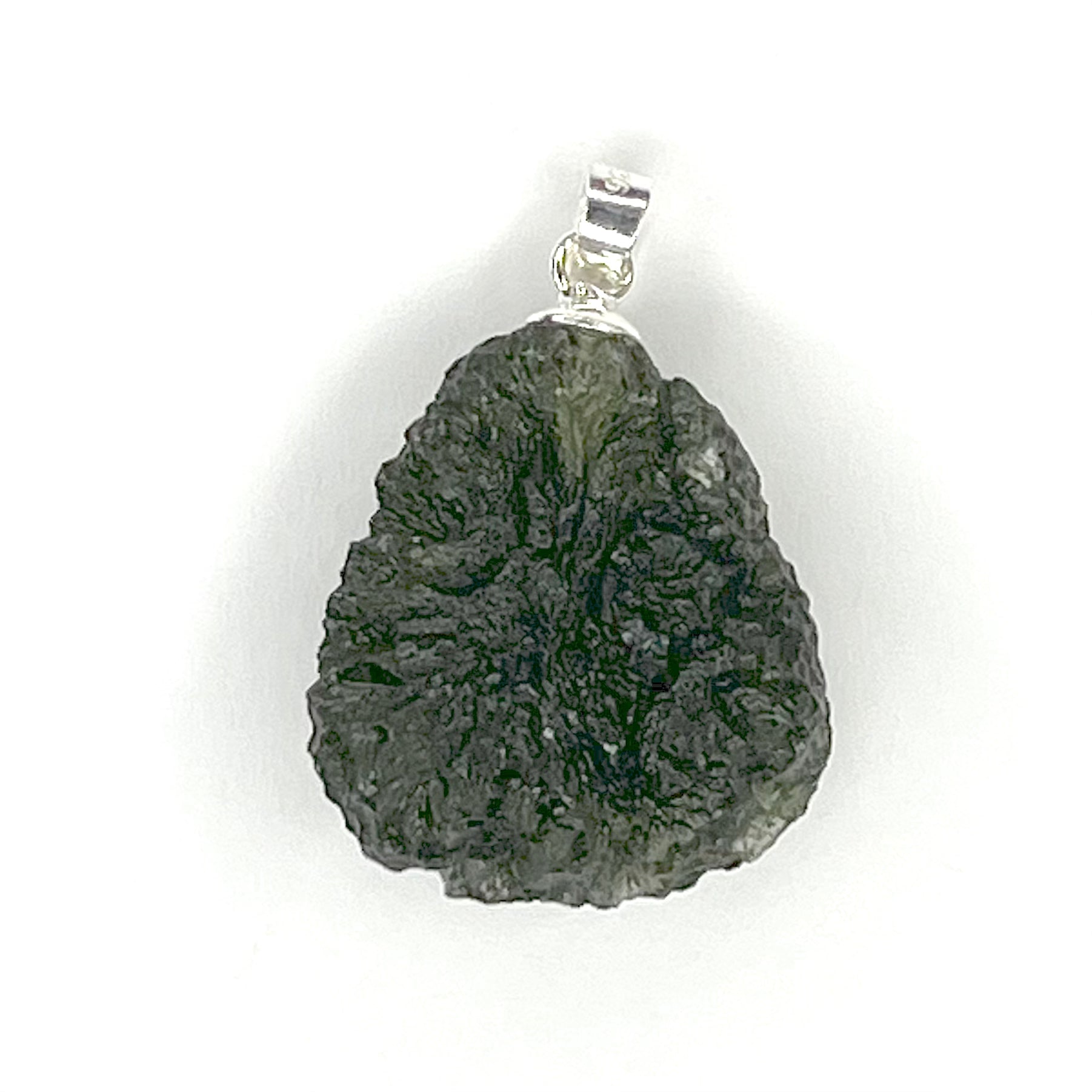 Moldavite Rough Pendant Sterling Silver