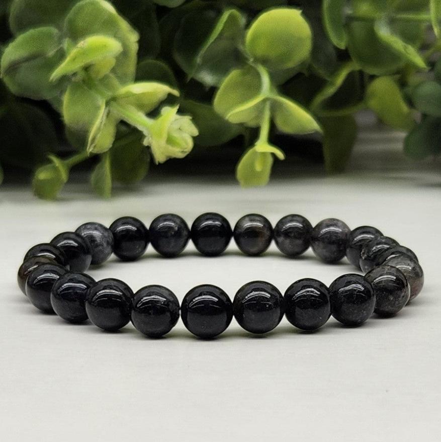 Iolite 8mm Smooth Bead Stretch Bracelet Full View