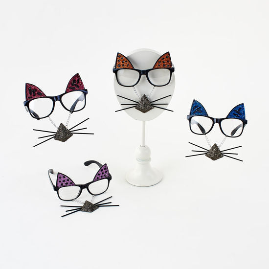 Plastic Glittered Cat Glasses and Nose for Halloween or Dress UP