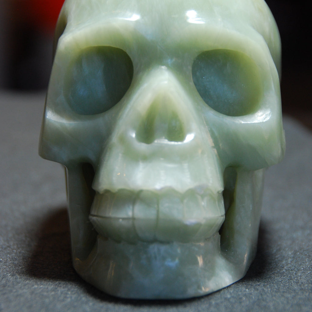 5 Inch Authentic Jade Carved Skull Statue Front View