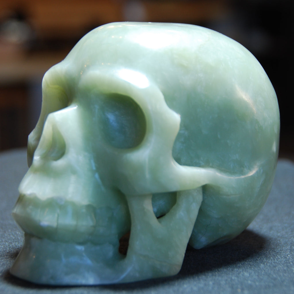 5 Inch Authentic Jade Carved Skull Statue