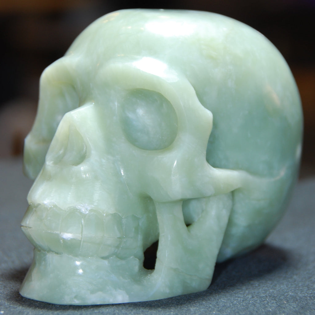 5 Inch Authentic Jade Carved Skull Statue Side View
