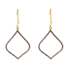 A pair of gold and silver-tone open diamond drop earrings with pavé-set stones, shown on a plain white background.
