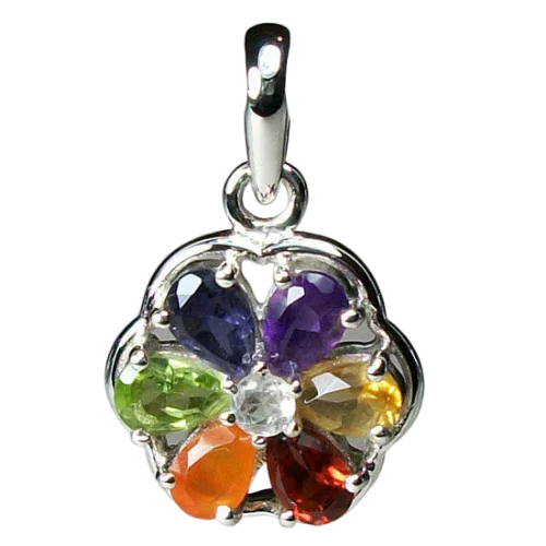 Chakra Power Gemstone Petal Pendant Sterling Silver