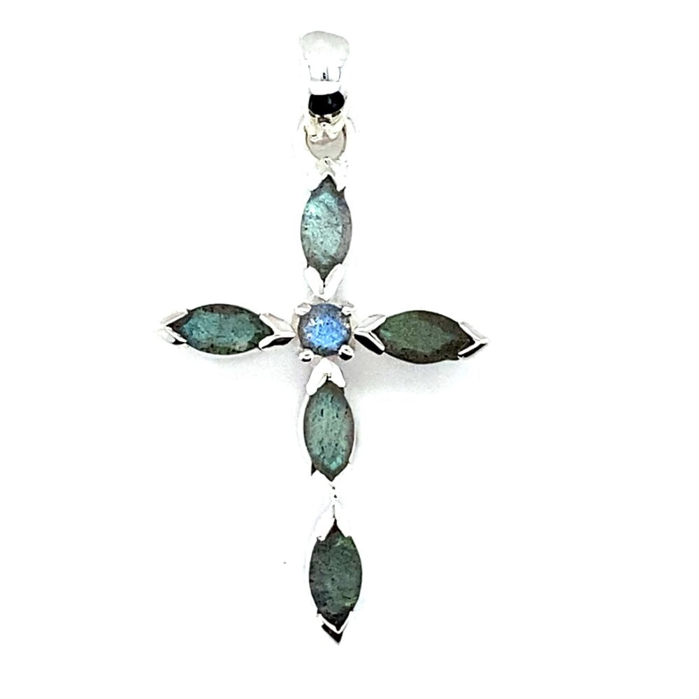 Labradorite Gemstone Sterling Silver Cross Pendant