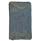 A rectangular beaded pouch or case with a dark gray base and intricate gold swirl patterns, shown flat against a white background.