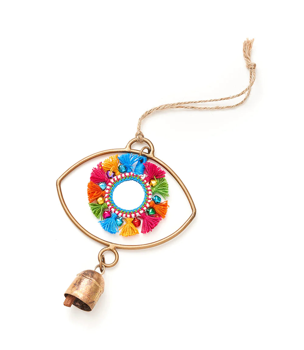 Gold Metal Evil Eye Wind Spinner Bell Chime