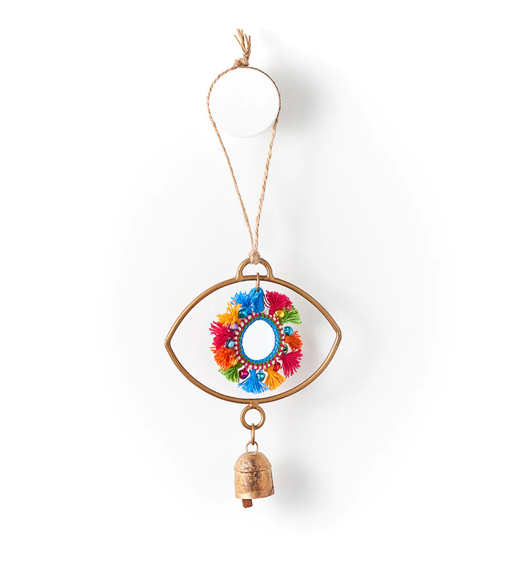 Gold Metal Evil Eye Wind Spinner Bell Chime