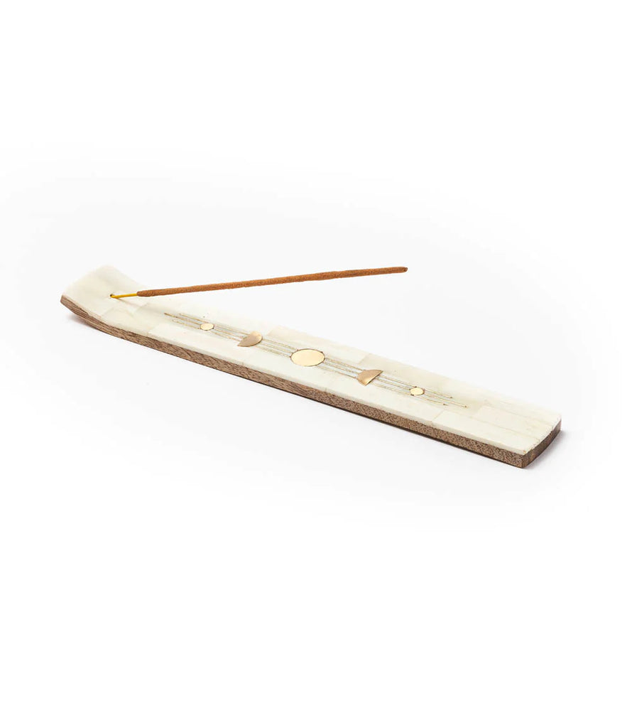 Moon Phase Brass and Bone Incense Holder
