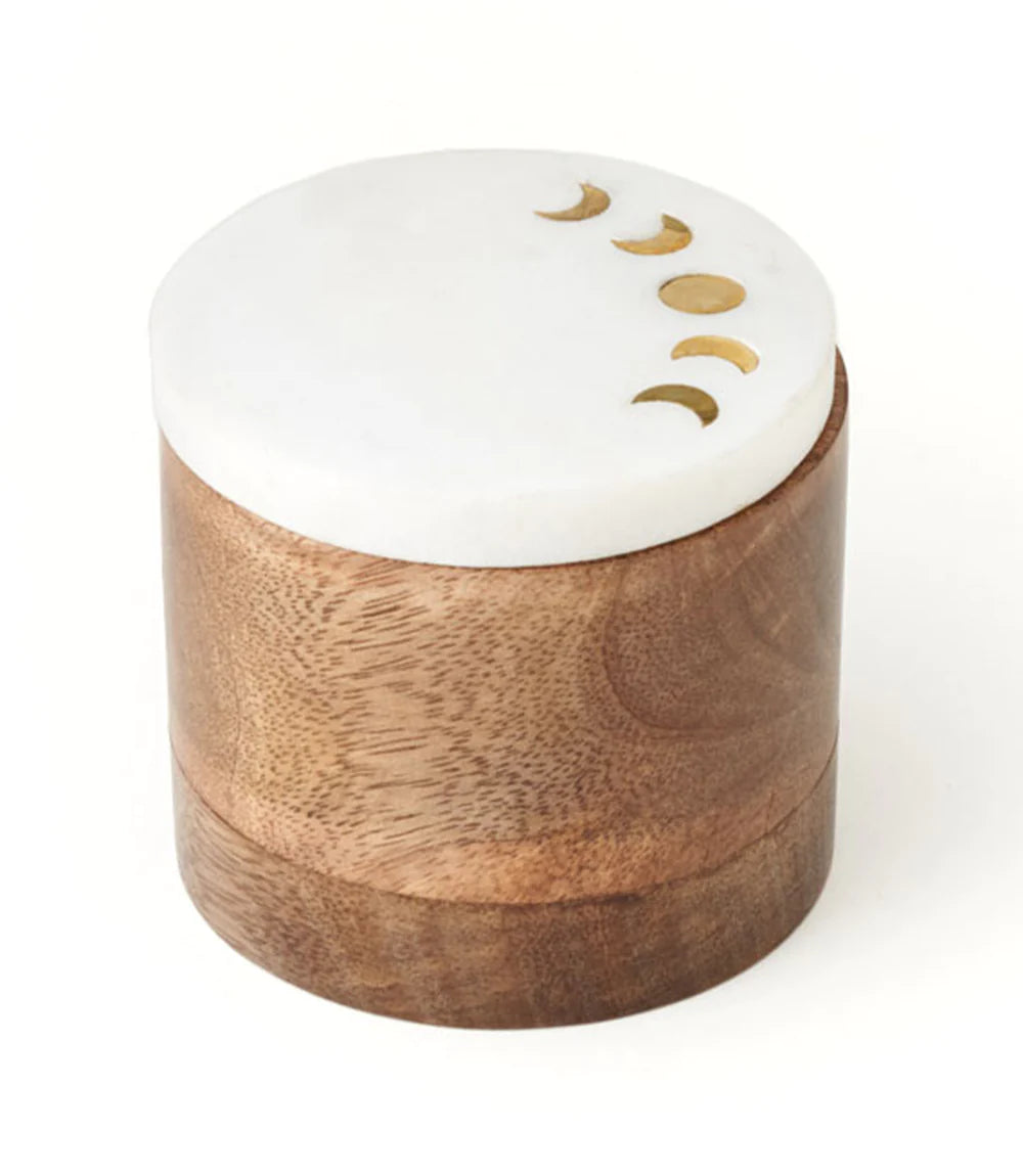 Moon Phase Wood and Marble Round Keepsake Box