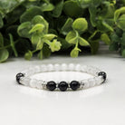 Shungite and Selenite Smooth Bead Protection Bracelet with Silver Spacers