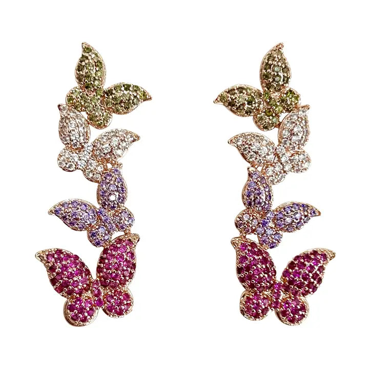 Monarch Pink Pave Butterfly Earrings