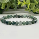 Moss Agate Stretch Bead Bracelet 6mm Bead Side View