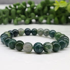 Moss Agate Stretch Bead Bracelet 8mm Bead Full View