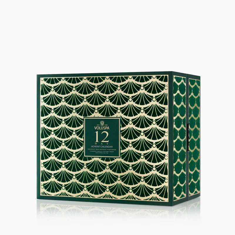 Vollispa 12-day advent calendar box with green and gold design