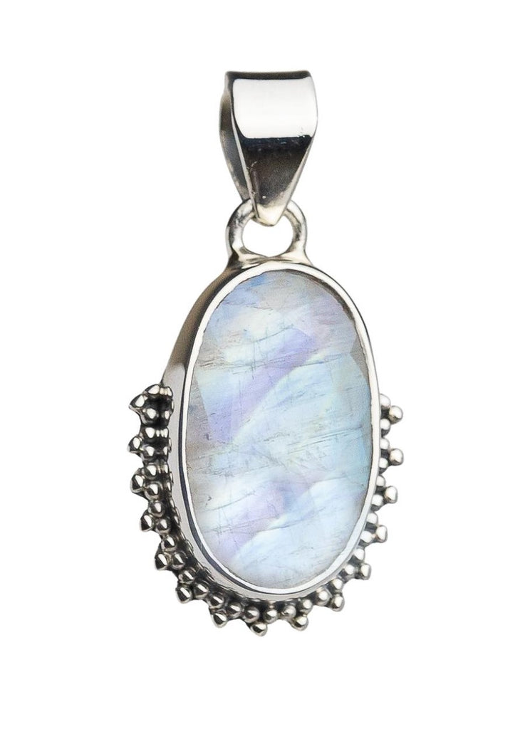 Ethereal Nights Rainbow Moonstone Pendant with Sterling Silver Detail