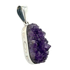 Amethyst Druzy Artisian Pendant in Sterling Silver Side View